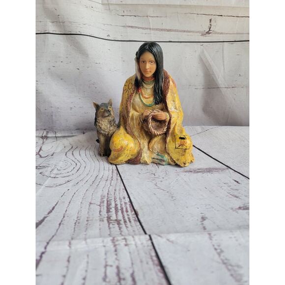 Vintage Native American Woman With Wolf Home Decor, Native American Art, 6” - Picture 1 of 9